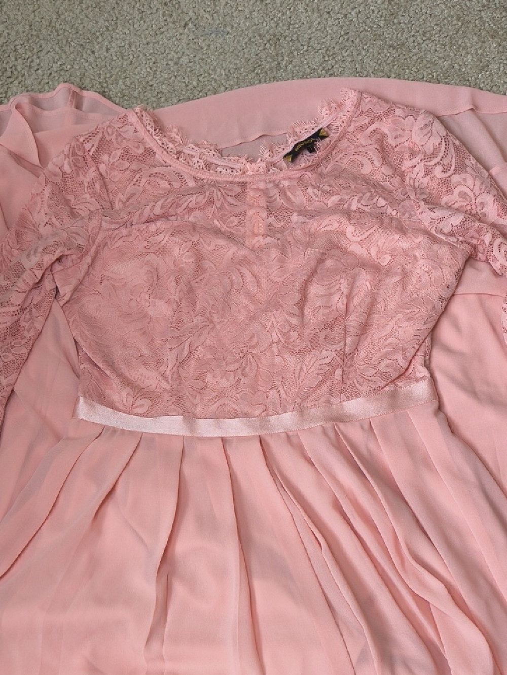 Miusol Pink Lace Top And Silk Bottom Size L Party, Bridesmaid Maxi Dress P4
